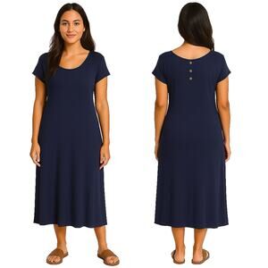 J. Jill Midi Dress Women’s 2X Jersey Knit Casual Travel Minimalist Royal Blue